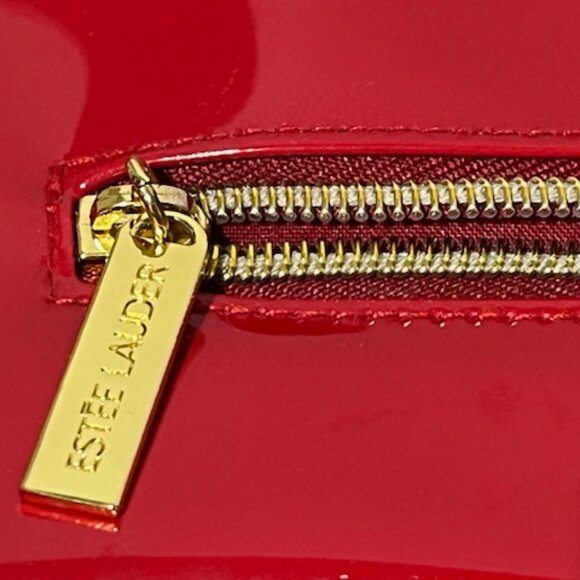 Estee Lauder Red Vinyl Cosmetic Make Up Zip Train Travel Case Bag 11.5"w/Handle - Picture 8 of 16